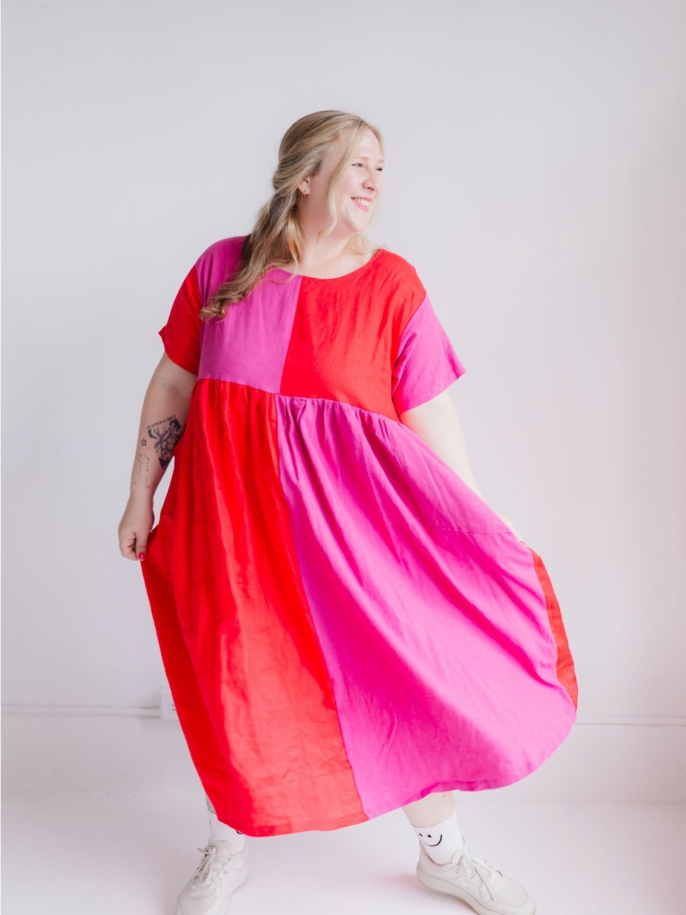 Bold Colorblock Pink & Red Women's Dress